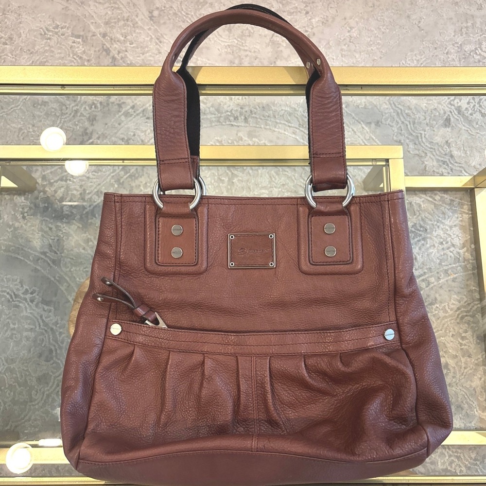 B Makowsky Vintage Cognac Brown Pebbled Leather Shoulder Bag Tote Silver - Picture 3 of 16